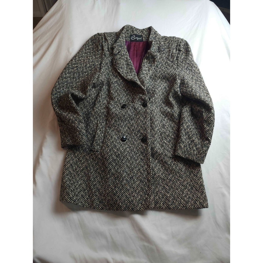 Vintage 90s Campari Pea Coat Womens M Herringbone Classic Old Money Heritage USA